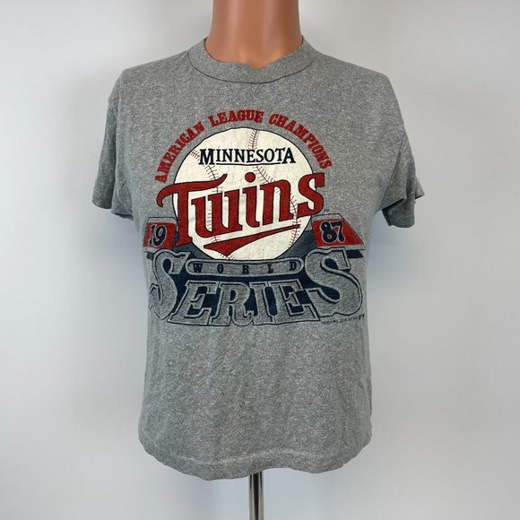 Minnesota Twins 1987 World Series T Shirt Vtg 80s MLB Trench Made USA Grey M - Picture 2 of 7